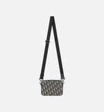 Pochette zippée à bandoulière Toile jacquard Dior Oblique noir
