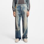 Pantalon droit effet décoloré en denim