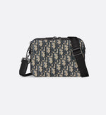 Pochette zippée à bandoulière Toile jacquard Dior Oblique noir