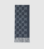 Bonnet et Écharpe en jacquard de cachemire GG bleu marine et bleu clair