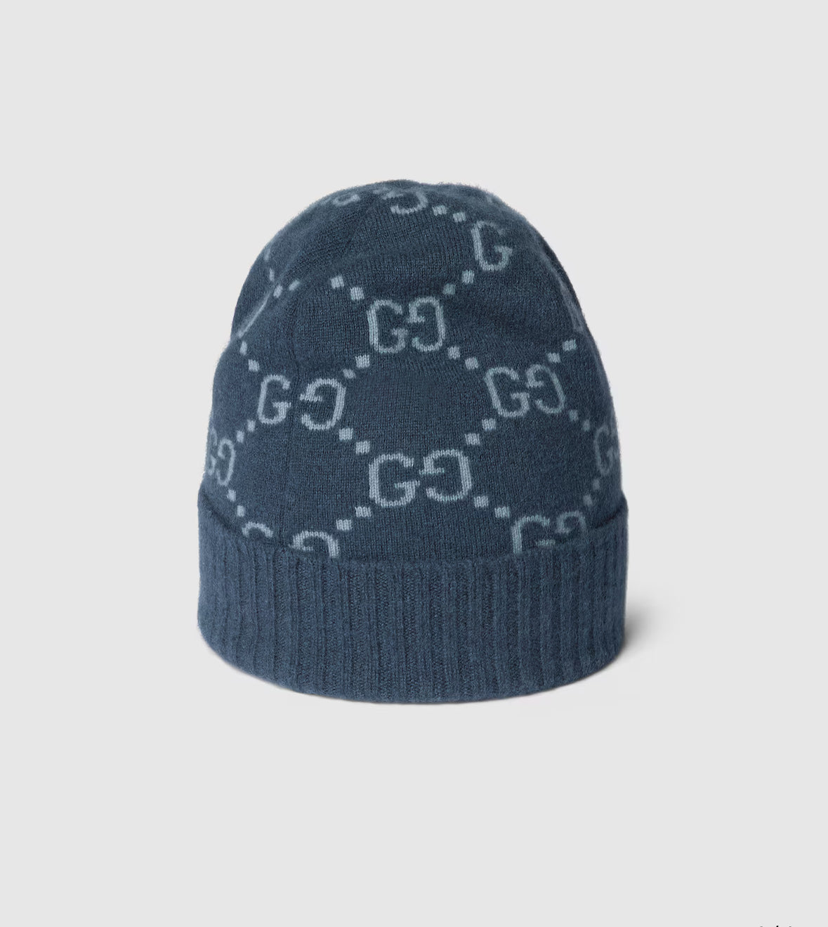 Bonnet et Écharpe en jacquard de cachemire GG bleu marine et bleu clair