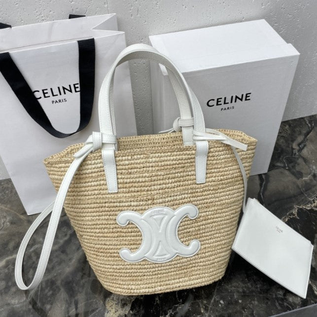 Céline - Classic Panier petit modèle Souple Raphia et veau