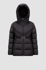 Doudoune courte Brosse à capuche et matelassage diagonal Moncler Noir
