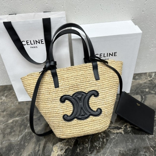 Céline - Classic Panier petit modèle Souple Raphia et veau